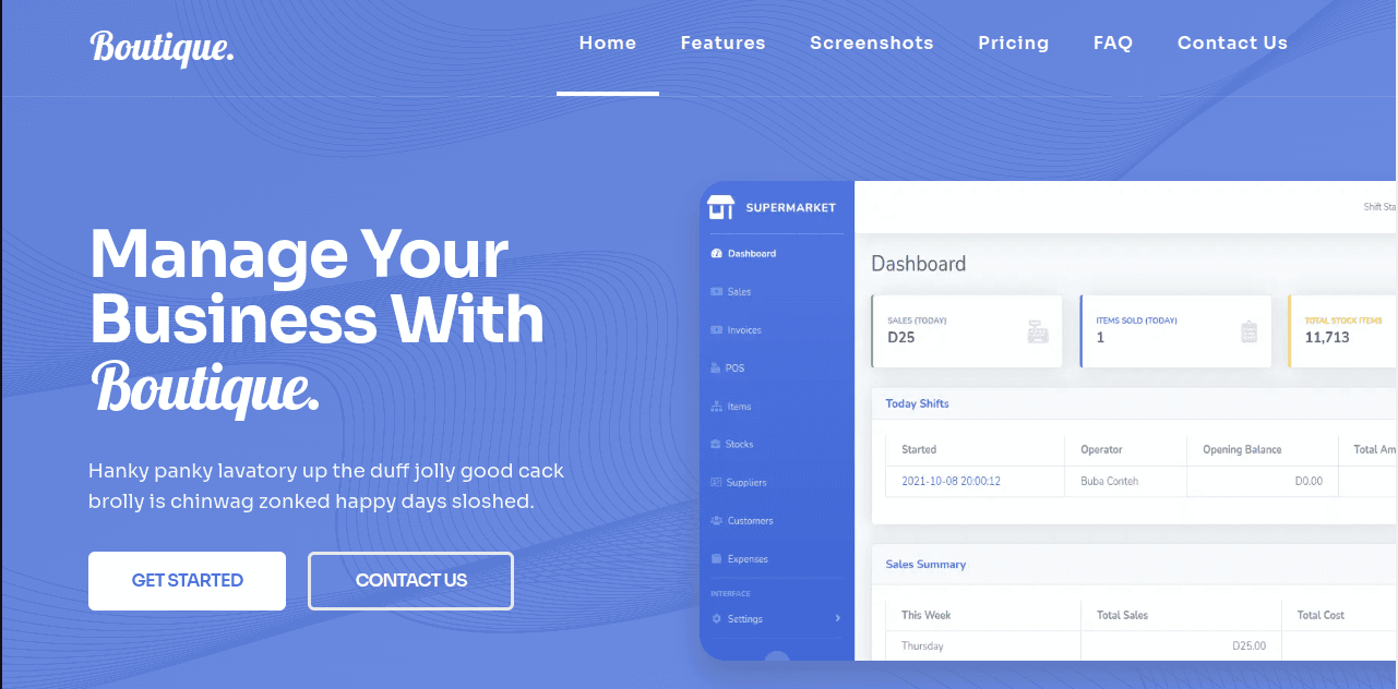 Boutique Landing Page